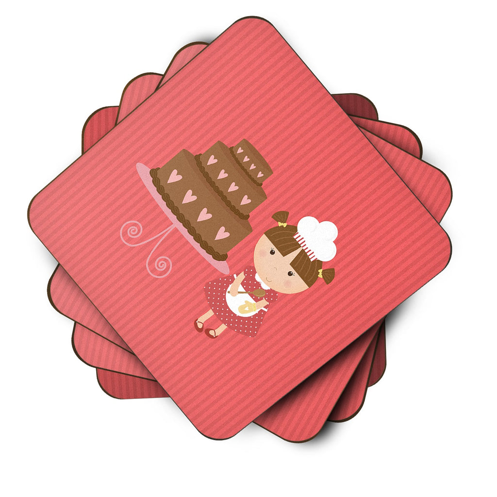 Valentine's Cake Baker Brunette Foam Coasters Set of 4 Cup Coasters for Indoor Outdoor, Tabletop Protection, Anti Slip, Mouse pad Material