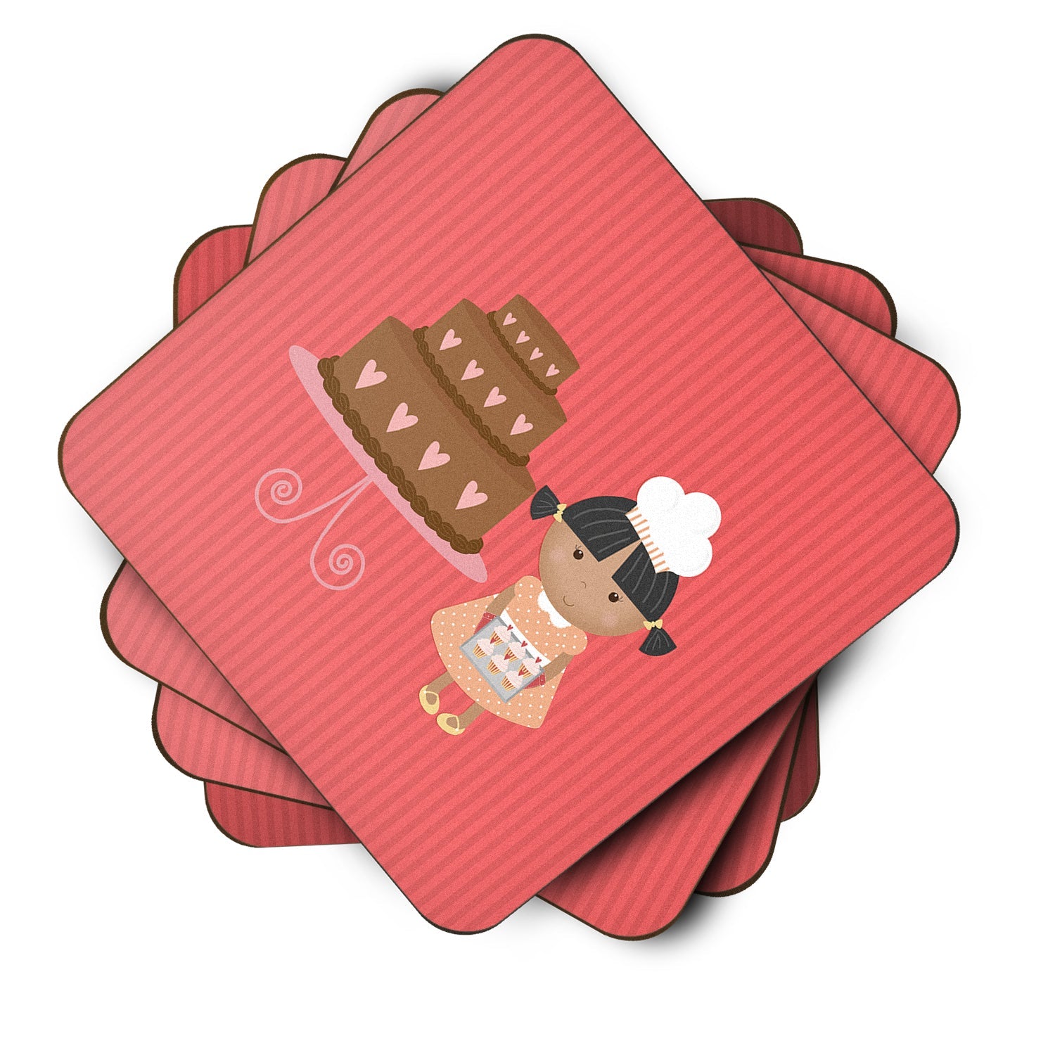 Valentine's Cake Baker African American Foam Coasters Set of 4 Cup Coasters for Indoor Outdoor, Tabletop Protection, Anti Slip, Mouse pad Material