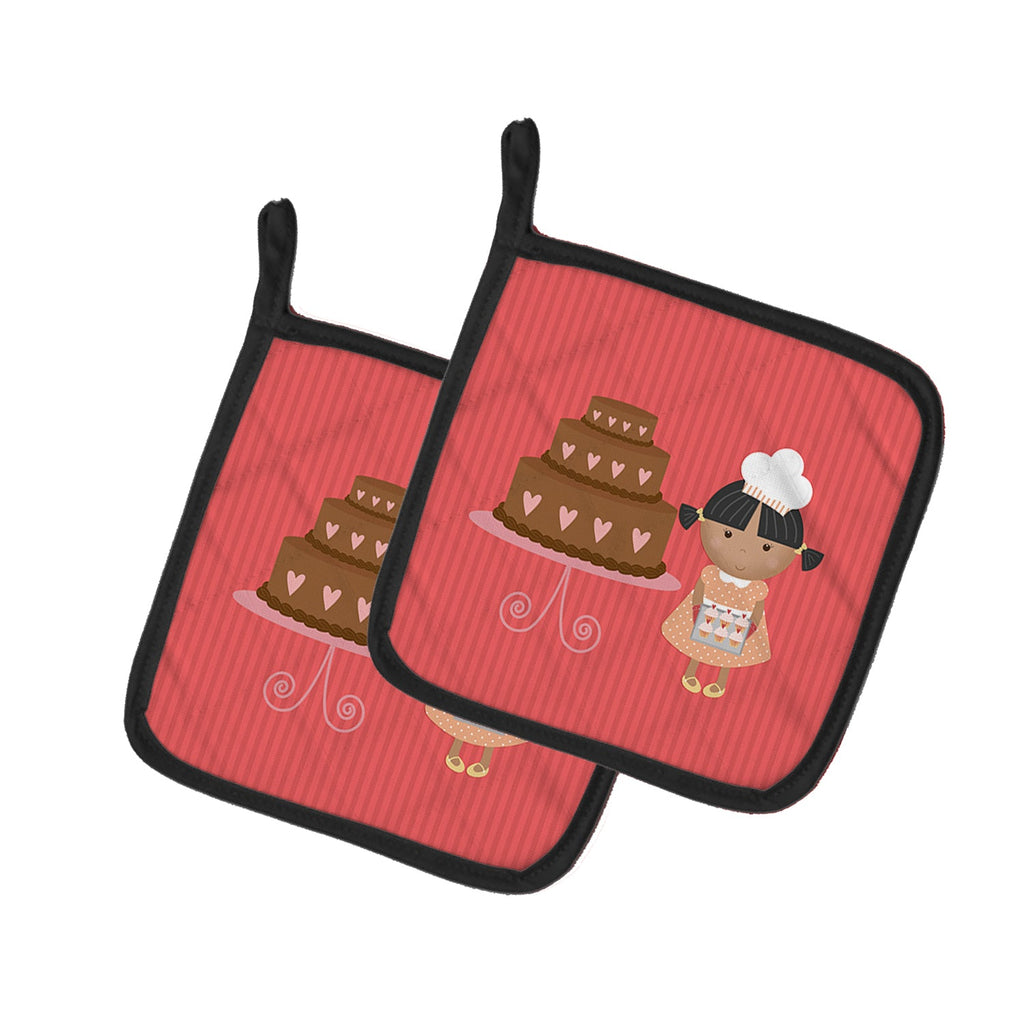 Valentine's Cake Baker African American Pot Holder Set of 2 Heat Resistant Quilted Hot Pads 7.5 x 7.5 Inch, Insulated Kitchen Trivets for Cooking & Baking