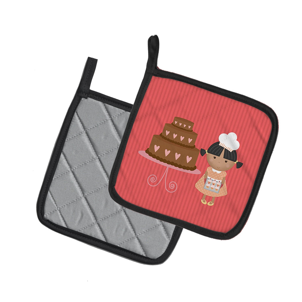 Valentine's Cake Baker African American Pot Holder Set of 2 Heat Resistant Quilted Hot Pads 7.5 x 7.5 Inch, Insulated Kitchen Trivets for Cooking & Baking