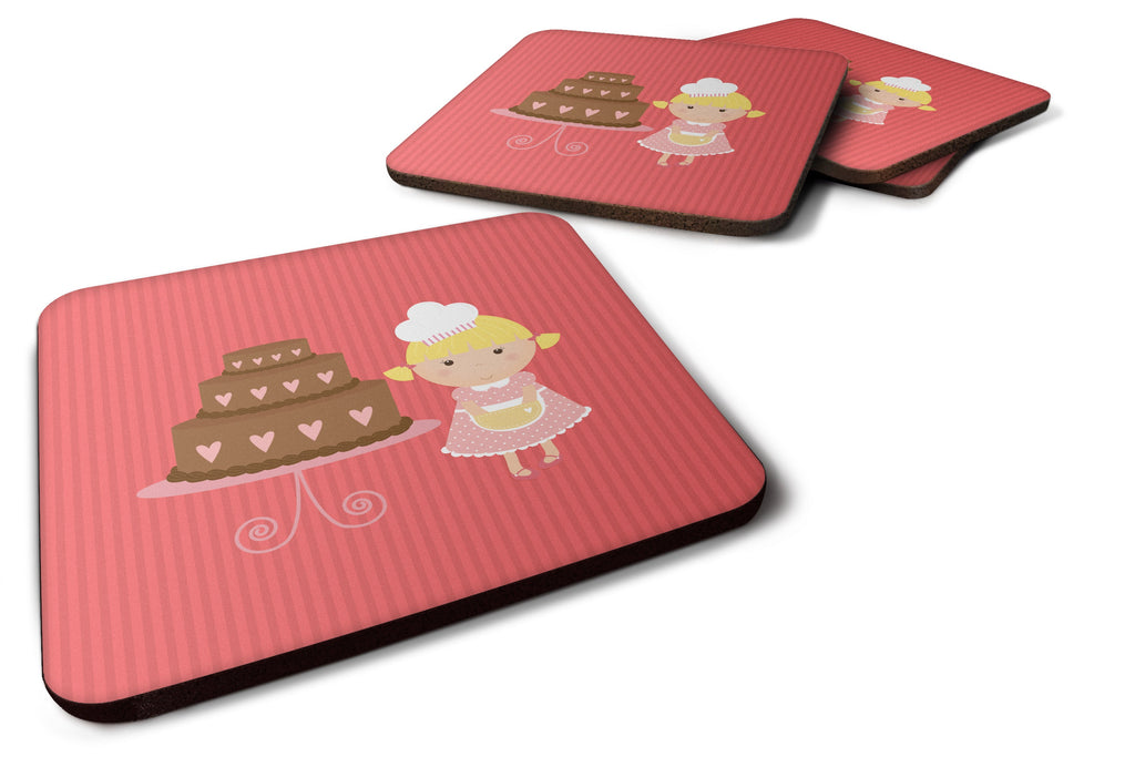Valentine's Cake Baker Blonde Foam Coasters Set of 4 Cup Coasters for Indoor Outdoor, Tabletop Protection, Anti Slip, Mouse pad Material