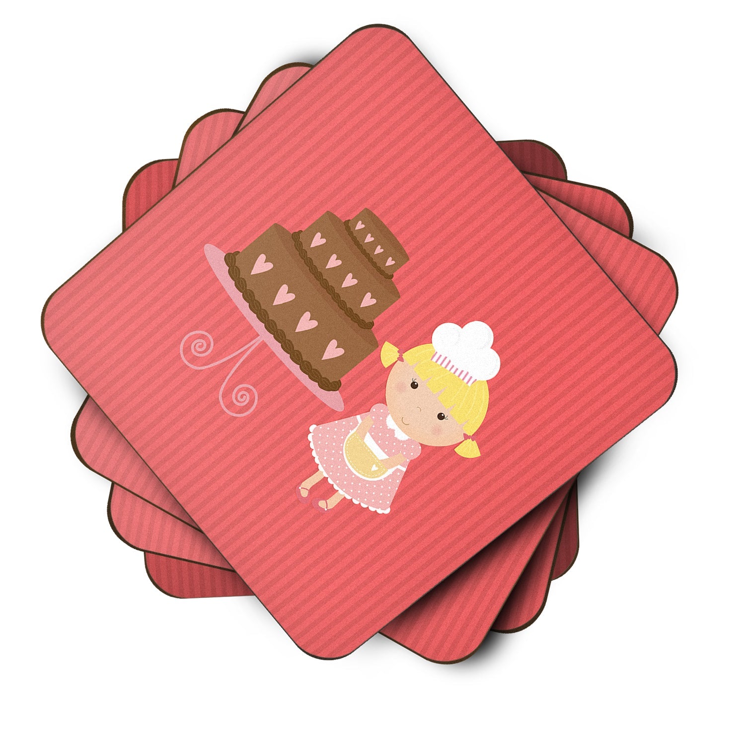 Valentine's Cake Baker Blonde Foam Coasters Set of 4 Cup Coasters for Indoor Outdoor, Tabletop Protection, Anti Slip, Mouse pad Material