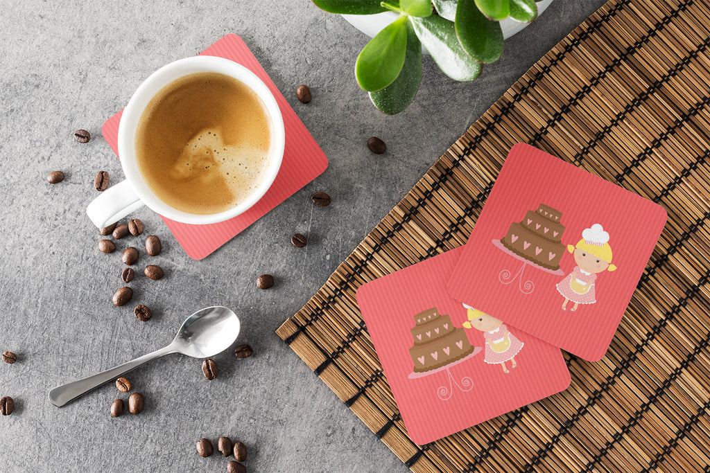 Valentine's Cake Baker Blonde Foam Coasters Set of 4 Cup Coasters for Indoor Outdoor, Tabletop Protection, Anti Slip, Mouse pad Material