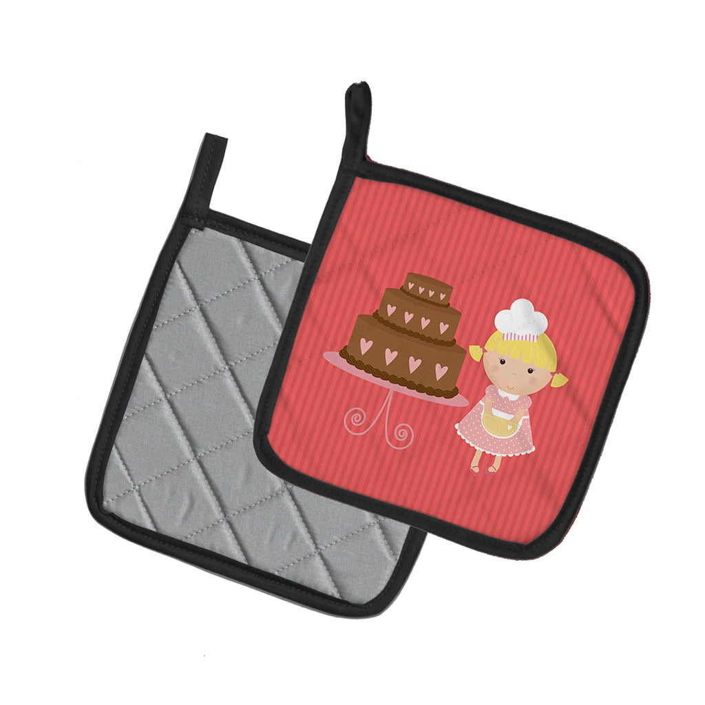 Valentine's Cake Baker Blonde Pot Holder Set of 2 Heat Resistant Quilted Hot Pads 7.5 x 7.5 Inch, Insulated Kitchen Trivets for Cooking & Baking