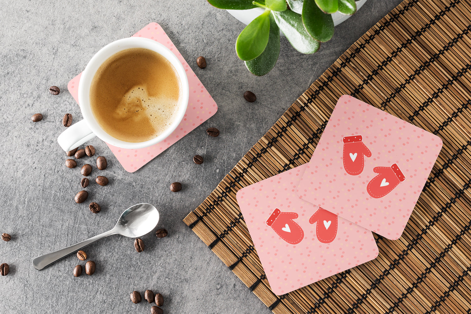Oven Mitts Pink Foam Coasters Set of 4 Cup Coasters for Indoor Outdoor, Tabletop Protection, Anti Slip, Mouse pad Material