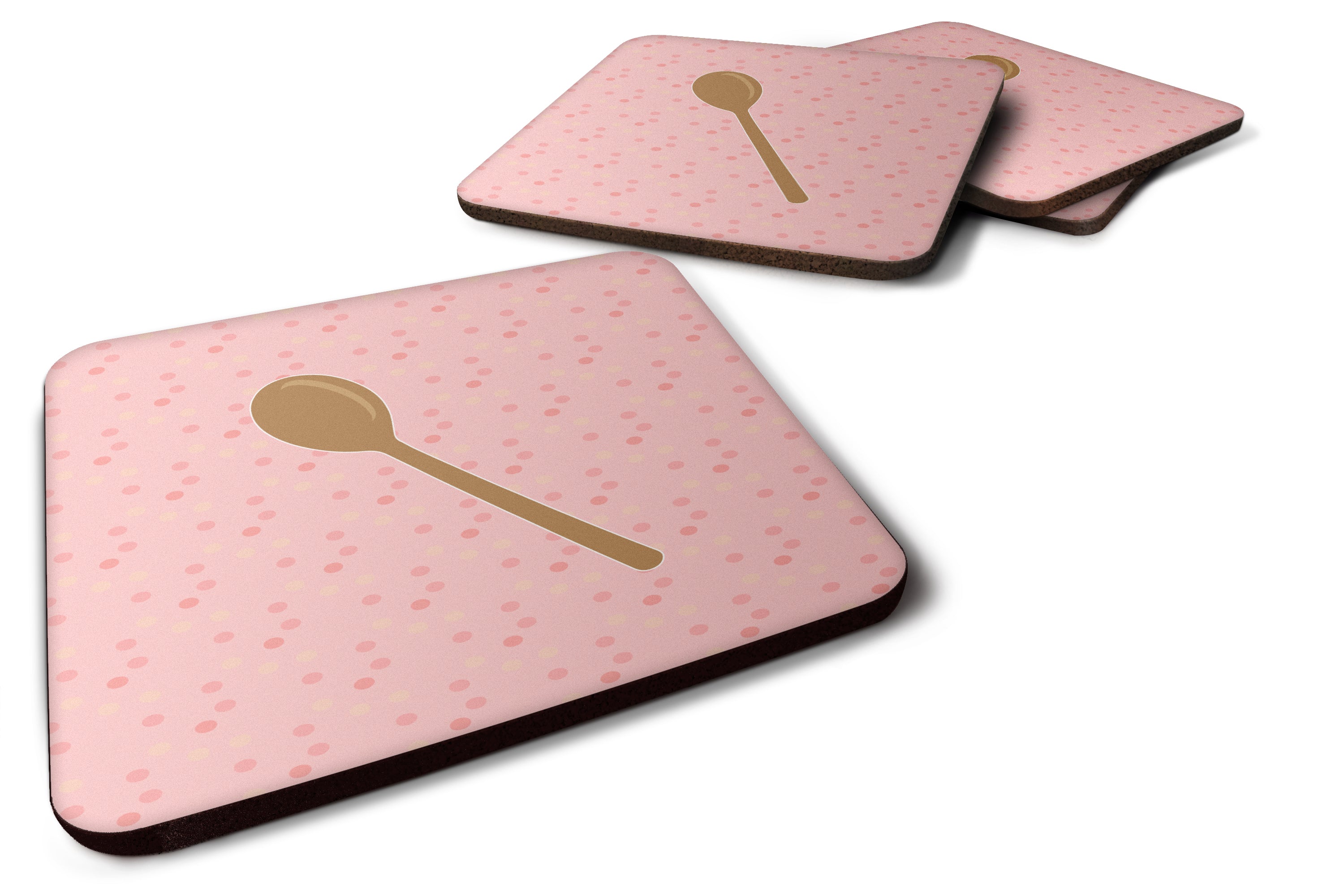 Wooden Spoon Pink Foam Coasters Set of 4 Cup Coasters for Indoor Outdoor, Tabletop Protection, Anti Slip, Mouse pad Material