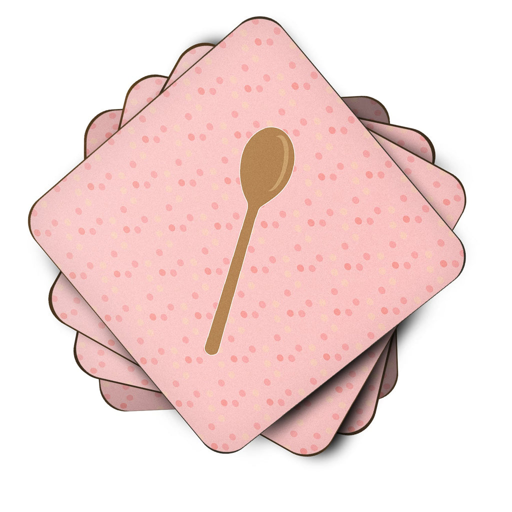 Wooden Spoon Pink Foam Coasters Set of 4 Cup Coasters for Indoor Outdoor, Tabletop Protection, Anti Slip, Mouse pad Material