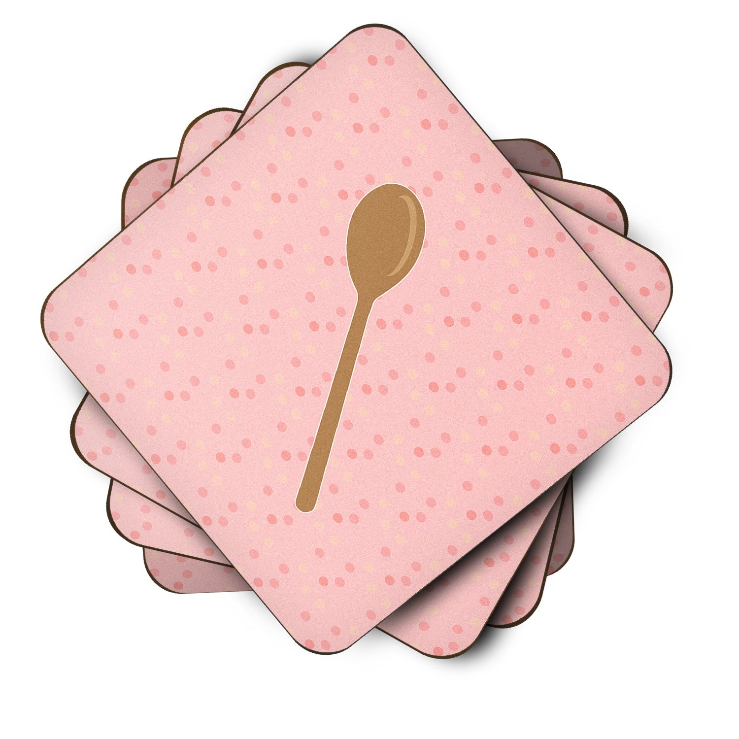 Wooden Spoon Pink Foam Coasters Set of 4 Cup Coasters for Indoor Outdoor, Tabletop Protection, Anti Slip, Mouse pad Material