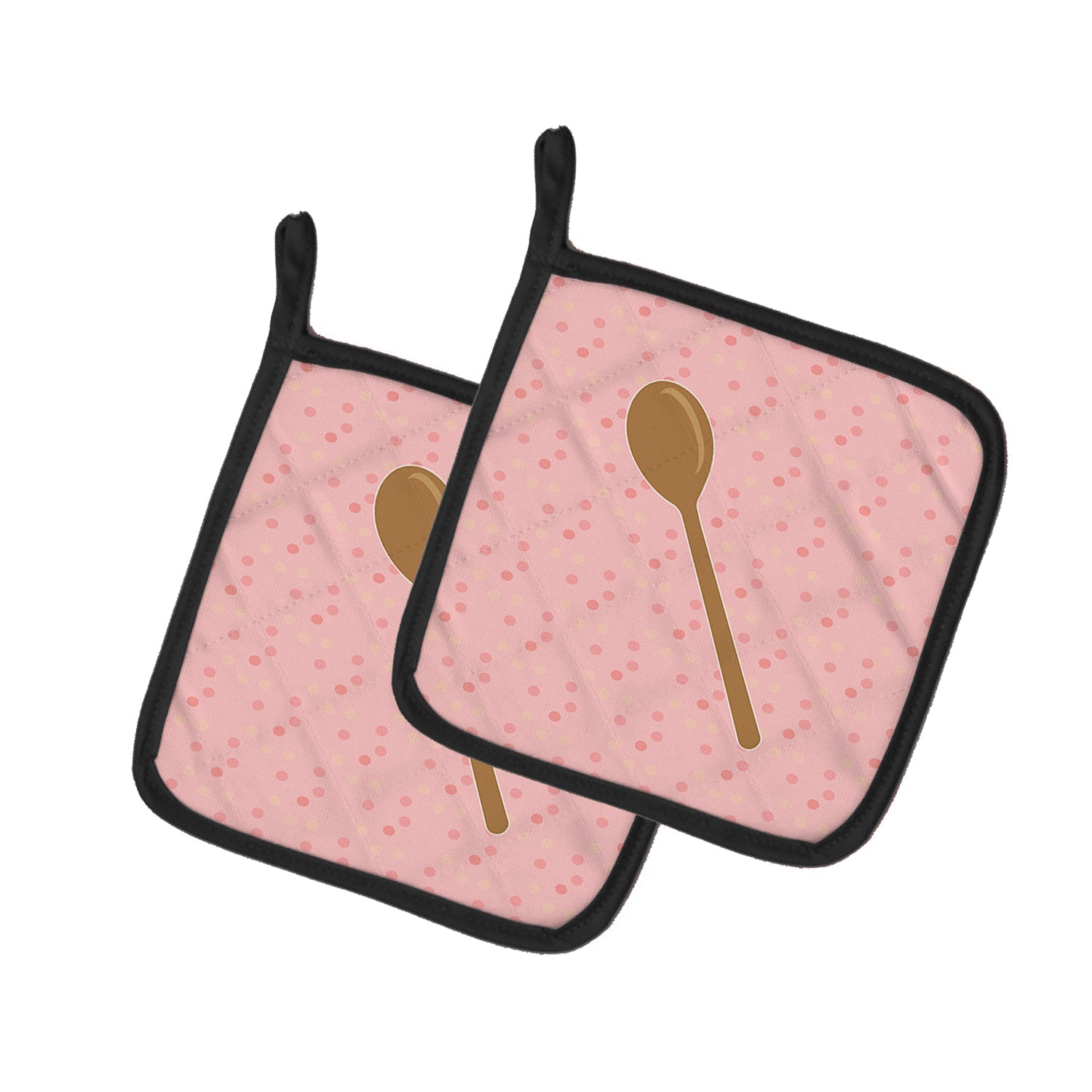 Wooden Spoon Pink Pot Holder Set of 2 Heat Resistant Quilted Hot Pads 7.5 x 7.5 Inch, Insulated Kitchen Trivets for Cooking & Baking