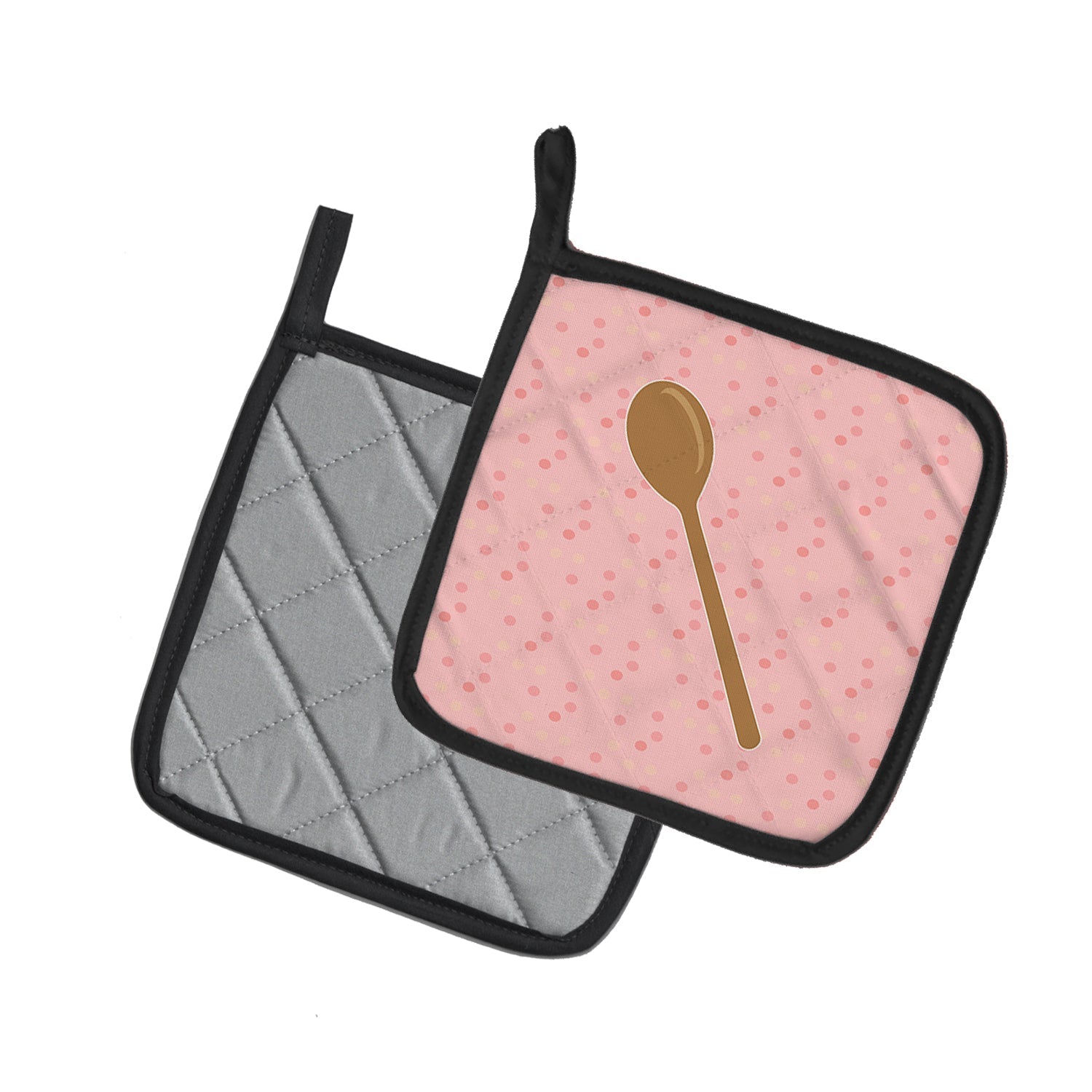 Wooden Spoon Pink Pot Holder Set of 2 Heat Resistant Quilted Hot Pads 7.5 x 7.5 Inch, Insulated Kitchen Trivets for Cooking & Baking