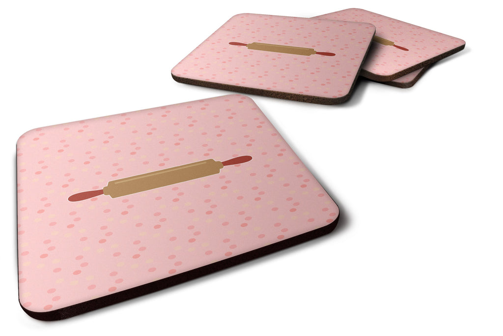 Rolling Pin Pink Foam Coasters Set of 4 Cup Coasters for Indoor Outdoor, Tabletop Protection, Anti Slip, Mouse pad Material