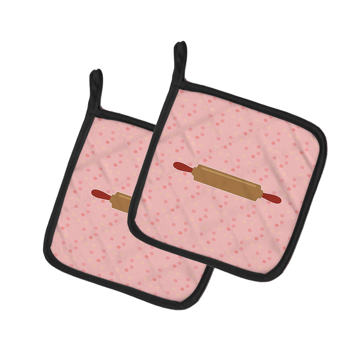 Rolling Pin Pink Pot Holder Set of 2 Heat Resistant Quilted Hot Pads 7.5 x 7.5 Inch, Insulated Kitchen Trivets for Cooking & Baking