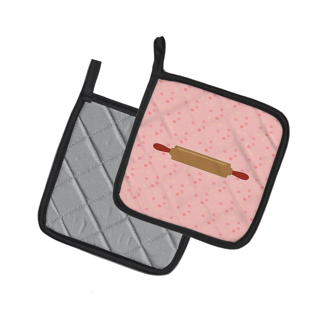 Rolling Pin Pink Pot Holder Set of 2 Heat Resistant Quilted Hot Pads 7.5 x 7.5 Inch, Insulated Kitchen Trivets for Cooking & Baking