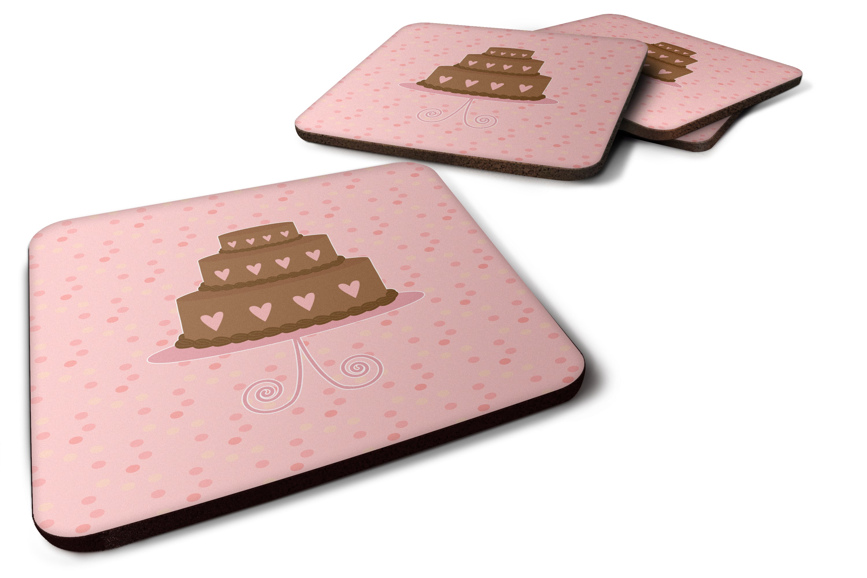 Heart Cake 3 Tier Pink Foam Coasters Set of 4 Cup Coasters for Indoor Outdoor, Tabletop Protection, Anti Slip, Mouse pad Material
