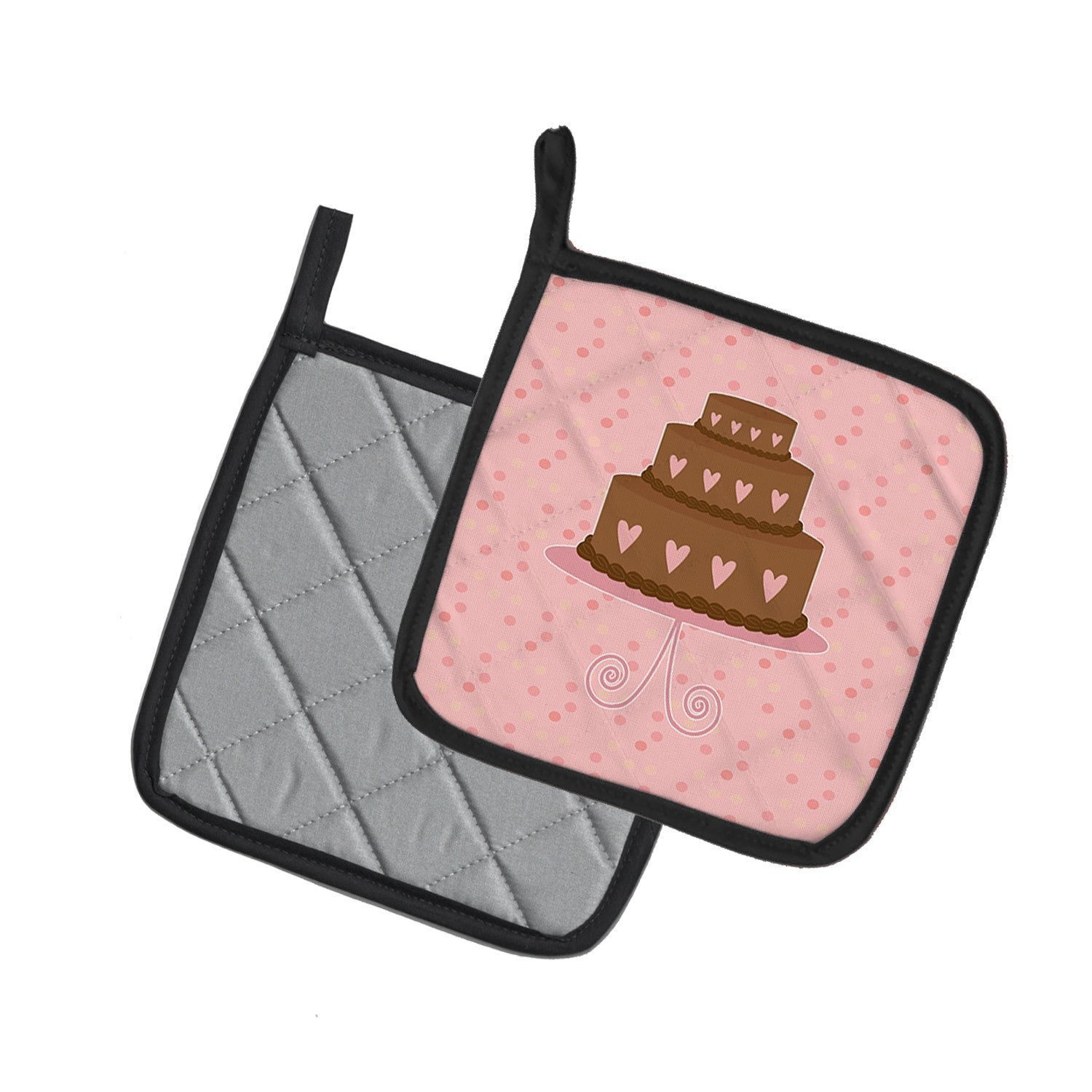 Heart Cake 3 Tier Pink Pot Holder Set of 2 Heat Resistant Quilted Hot Pads 7.5 x 7.5 Inch, Insulated Kitchen Trivets for Cooking & Baking