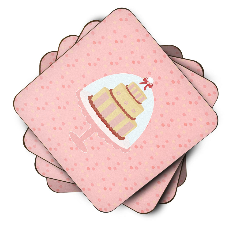 Decorative Cake 3 Tier Pink Foam Coasters Set of 4 Cup Coasters for Indoor Outdoor, Tabletop Protection, Anti Slip, Mouse pad Material