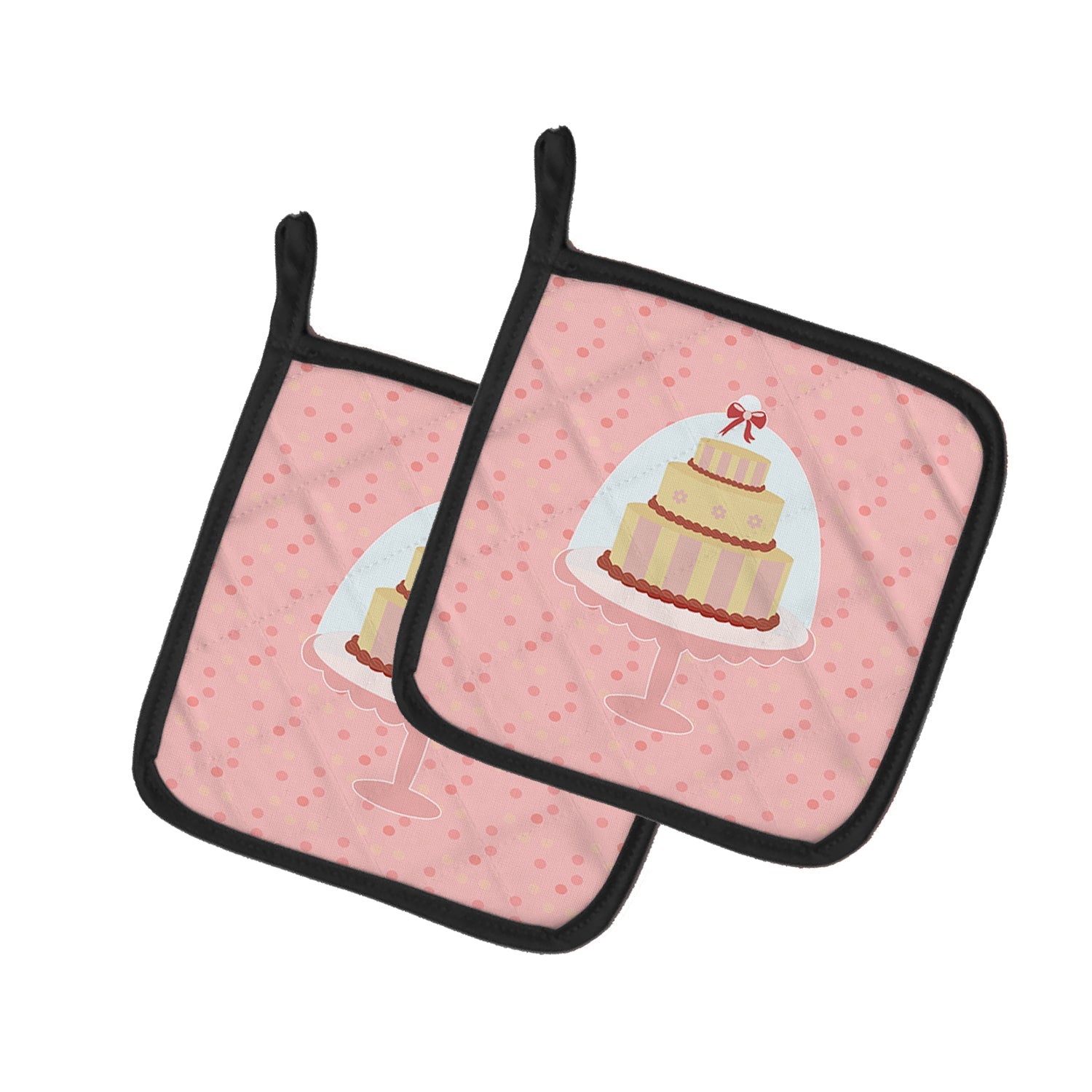 Decorative Cake 3 Tier Pink Pot Holder Set of 2 Heat Resistant Quilted Hot Pads 7.5 x 7.5 Inch, Insulated Kitchen Trivets for Cooking & Baking