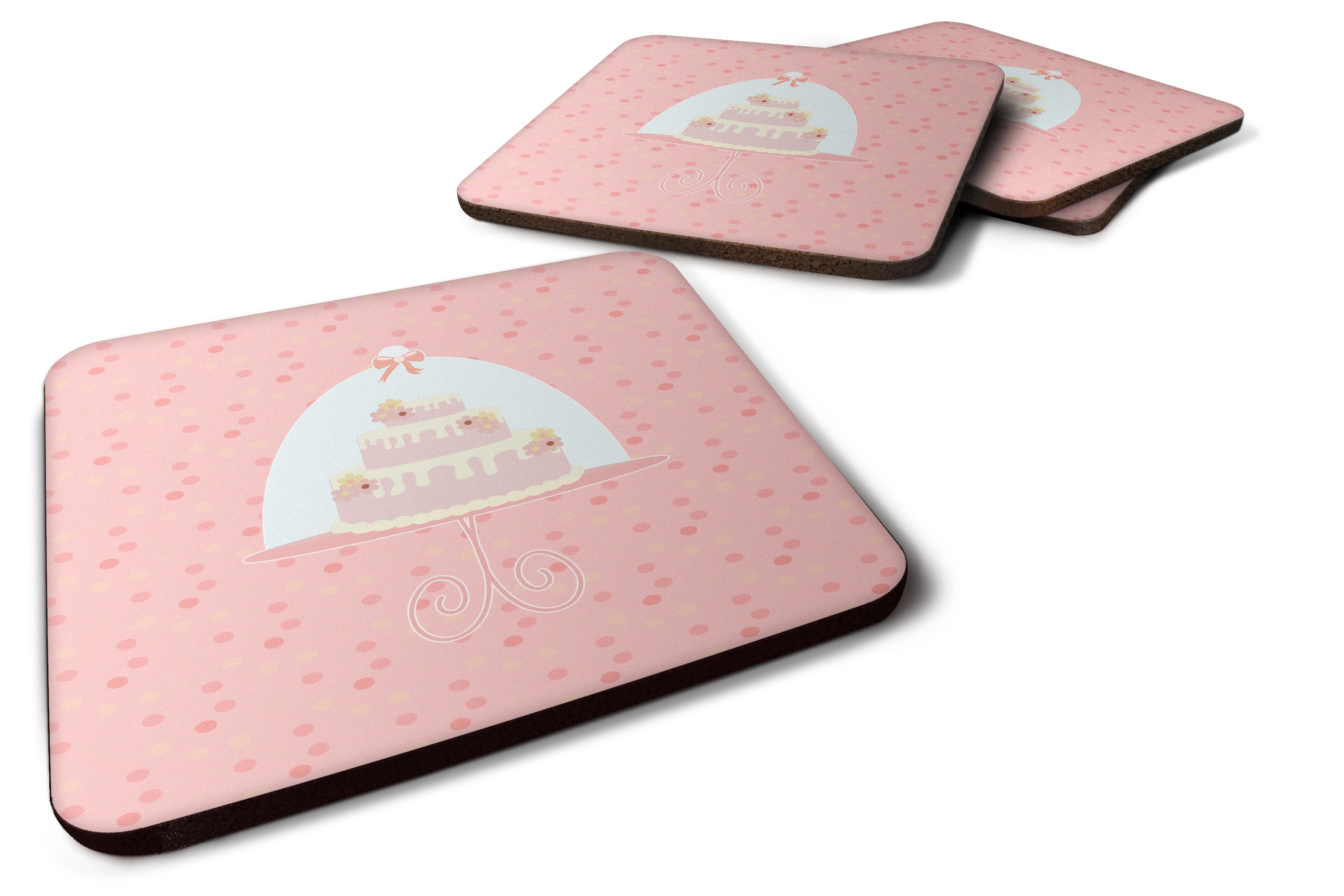 Decorative Cake 3 Tier Pink Foam Coasters Set of 4 Cup Coasters for Indoor Outdoor, Tabletop Protection, Anti Slip, Mouse pad Material