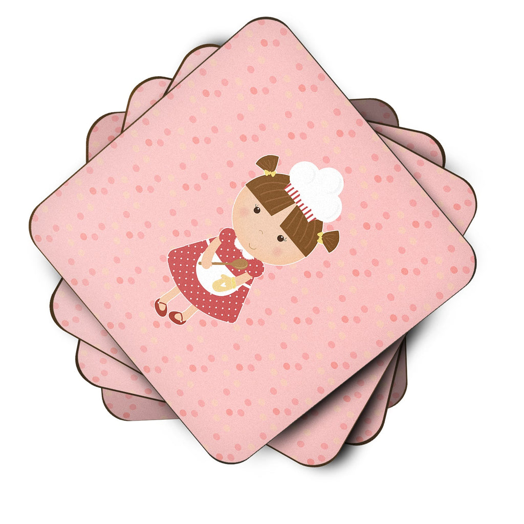 Baker Brunette on Pink Foam Coasters Set of 4 Cup Coasters for Indoor Outdoor, Tabletop Protection, Anti Slip, Mouse pad Material