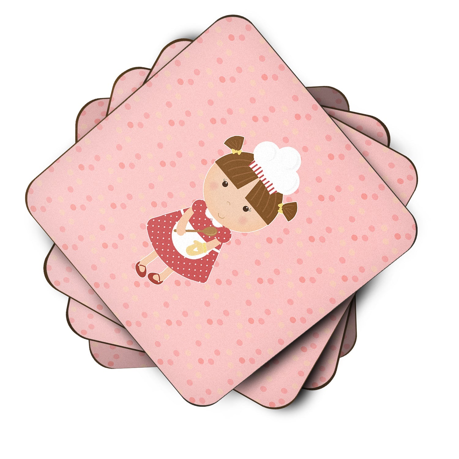 Baker Brunette on Pink Foam Coasters Set of 4 Cup Coasters for Indoor Outdoor, Tabletop Protection, Anti Slip, Mouse pad Material