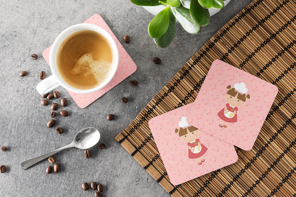 Baker Brunette on Pink Foam Coasters Set of 4 Cup Coasters for Indoor Outdoor, Tabletop Protection, Anti Slip, Mouse pad Material