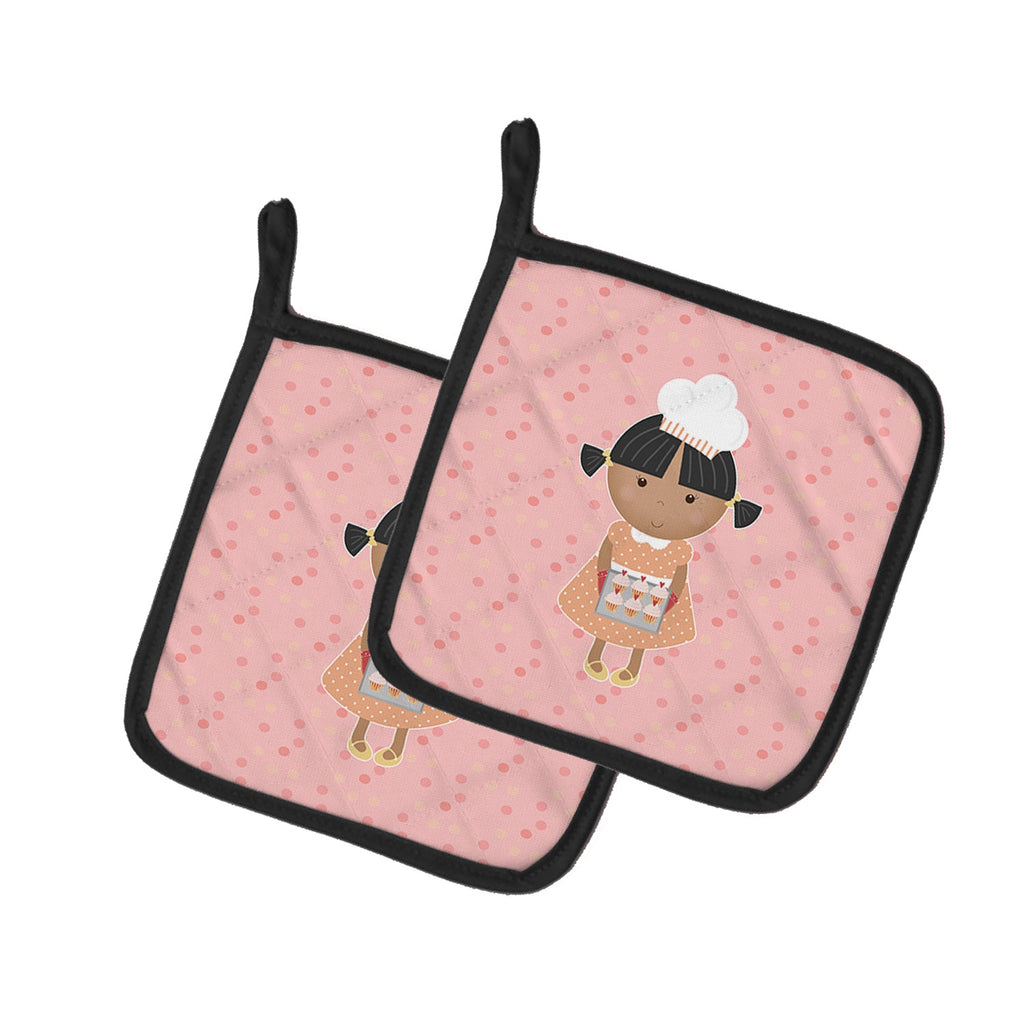 Baker African American on Pink Pot Holder Set of 2 Heat Resistant Quilted Hot Pads 7.5 x 7.5 Inch, Insulated Kitchen Trivets for Cooking & Baking