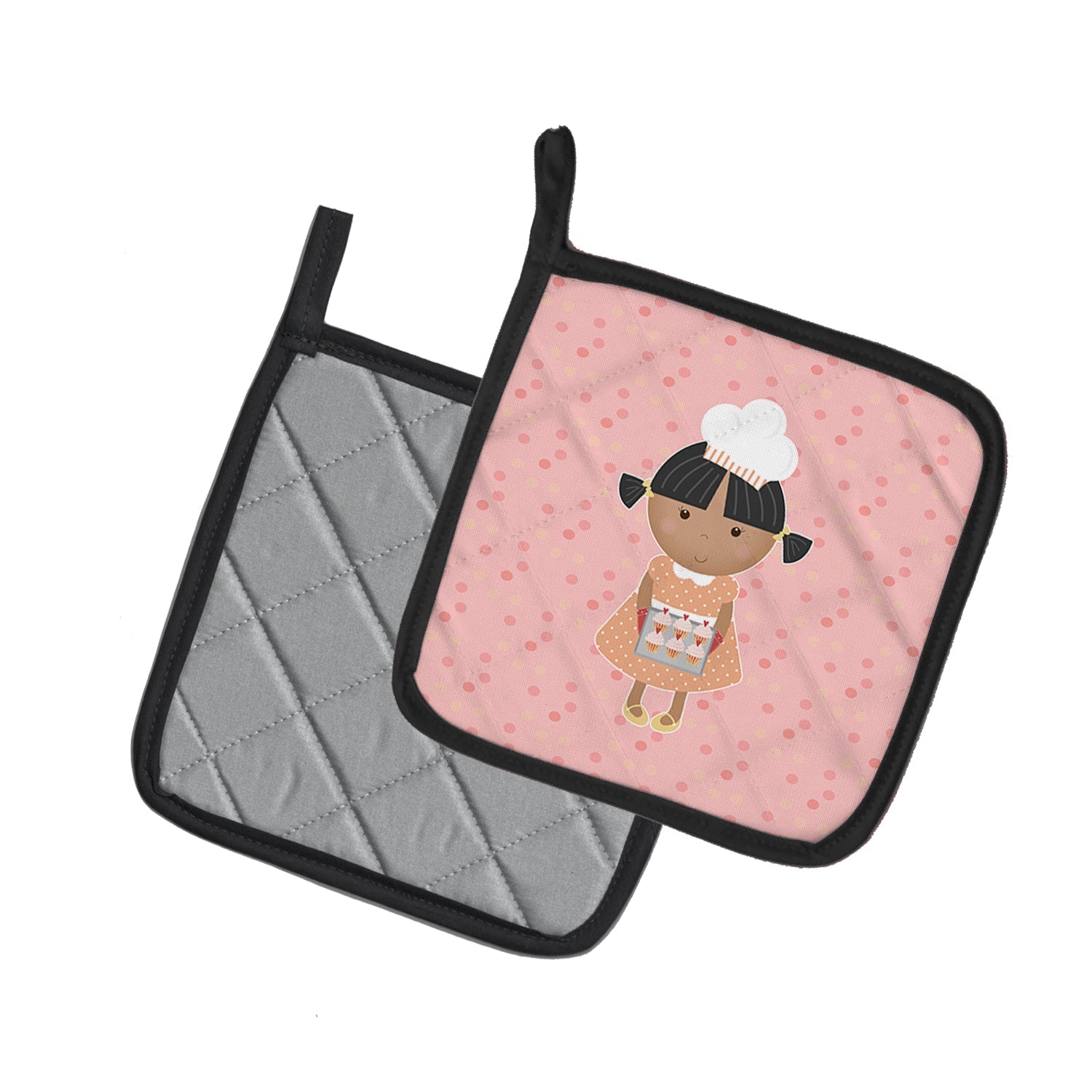 Baker African American on Pink Pot Holder Set of 2 Heat Resistant Quilted Hot Pads 7.5 x 7.5 Inch, Insulated Kitchen Trivets for Cooking & Baking