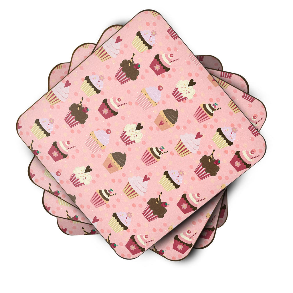 Cupcakes on Pink Foam Coasters Set of 4 Cup Coasters for Indoor Outdoor, Tabletop Protection, Anti Slip, Mouse pad Material