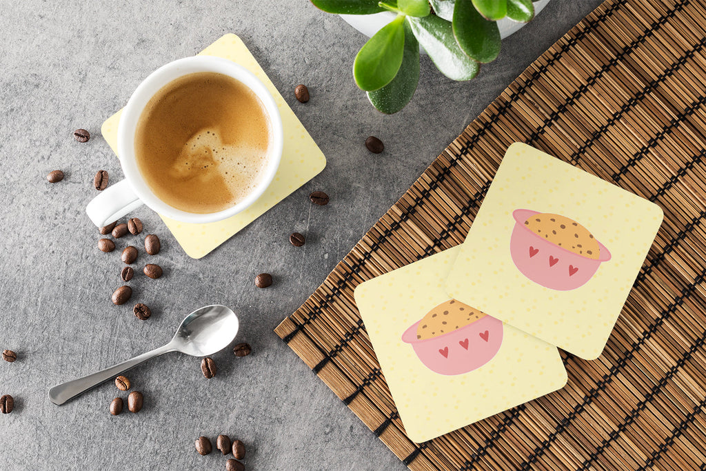 Cookie Dough on Yellow Foam Coasters Set of 4 Cup Coasters for Indoor Outdoor, Tabletop Protection, Anti Slip, Mouse pad Material