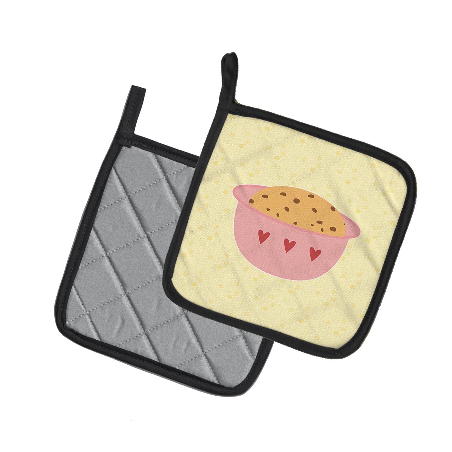 Cookie Dough on Yellow Pot Holder Set of 2 Heat Resistant Quilted Hot Pads 7.5 x 7.5 Inch, Insulated Kitchen Trivets for Cooking & Baking