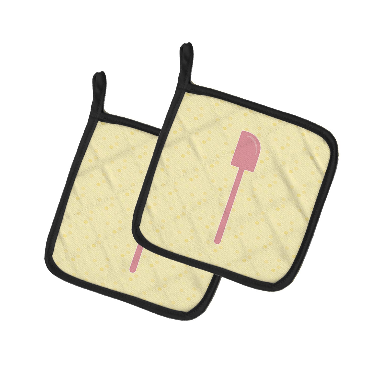 Spatula on Yellow Pot Holder Set of 2 Heat Resistant Quilted Hot Pads 7.5 x 7.5 Inch, Insulated Kitchen Trivets for Cooking & Baking