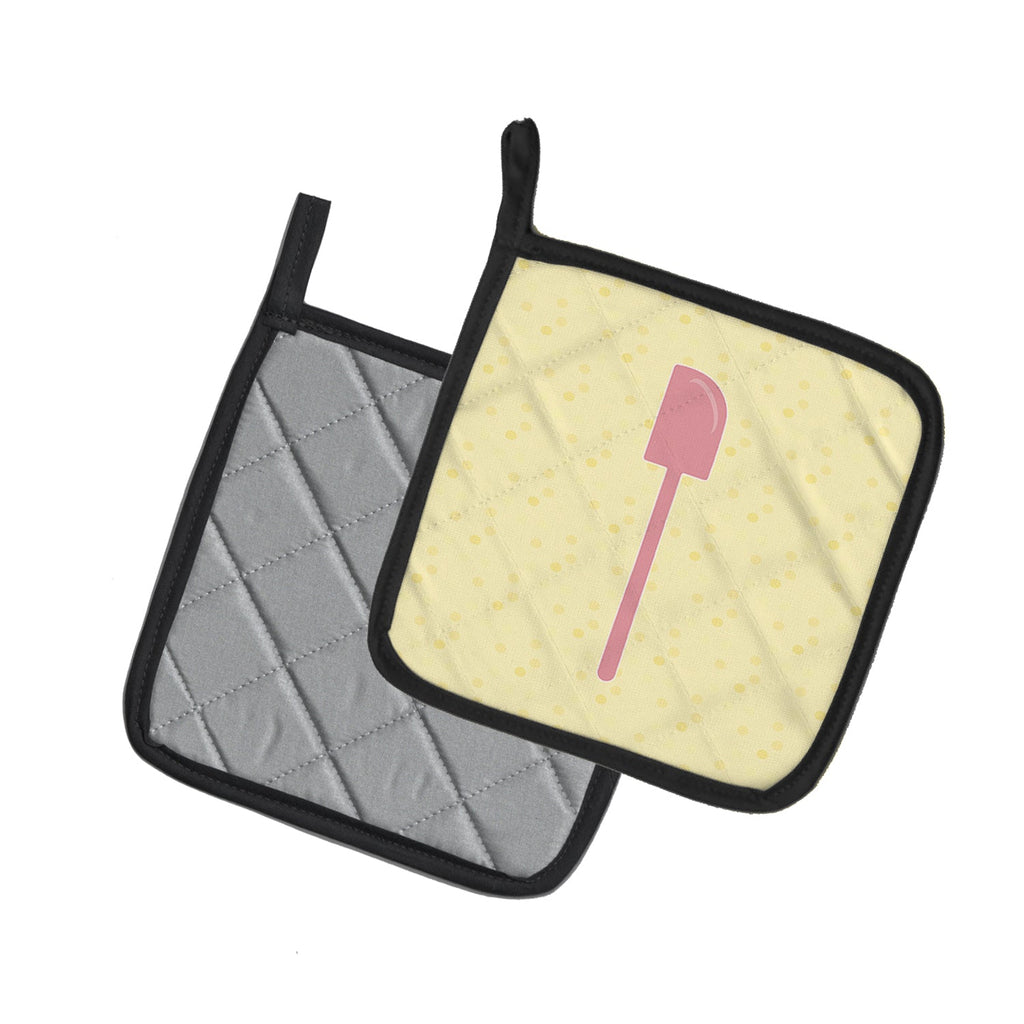 Spatula on Yellow Pot Holder Set of 2 Heat Resistant Quilted Hot Pads 7.5 x 7.5 Inch, Insulated Kitchen Trivets for Cooking & Baking