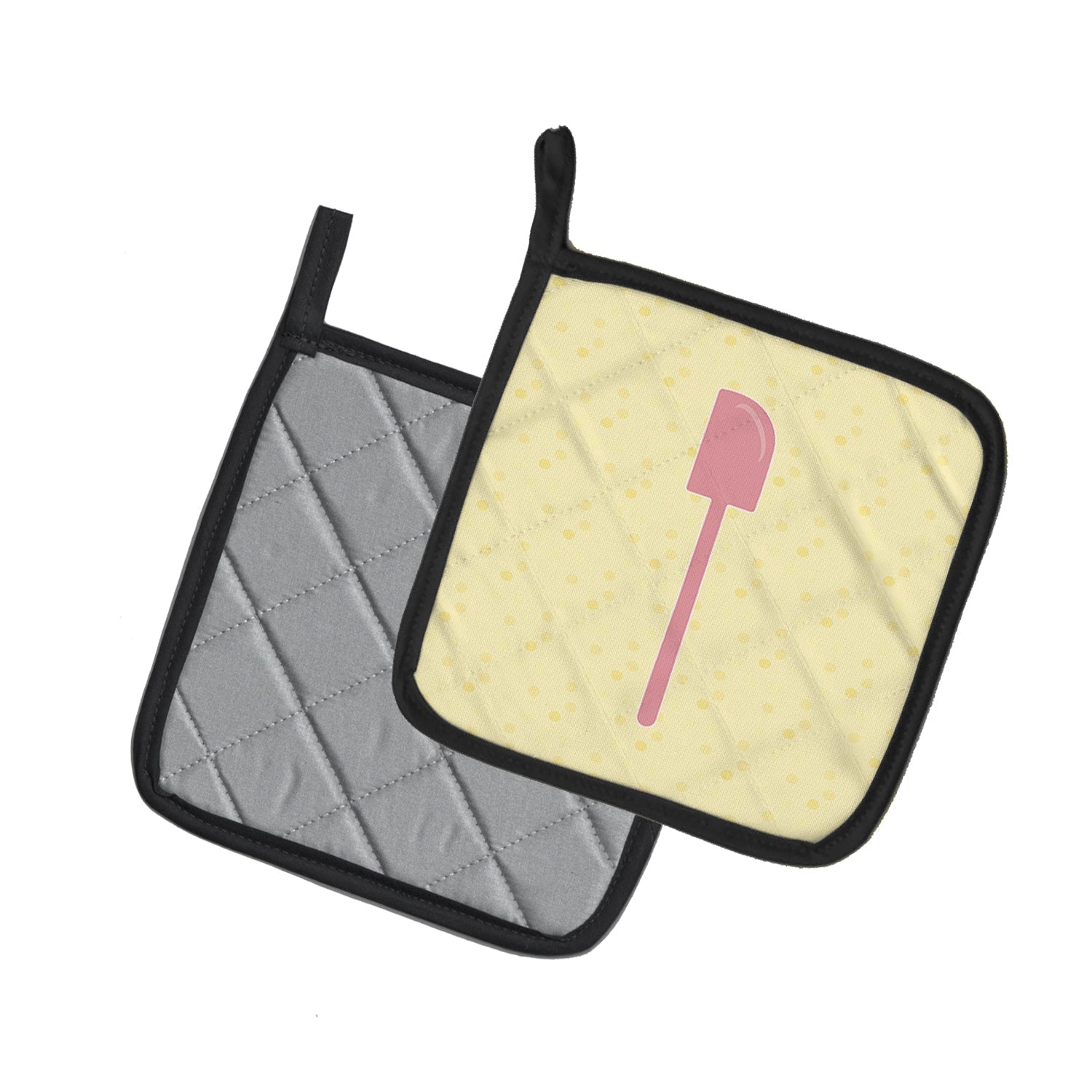Spatula on Yellow Pot Holder Set of 2 Heat Resistant Quilted Hot Pads 7.5 x 7.5 Inch, Insulated Kitchen Trivets for Cooking & Baking