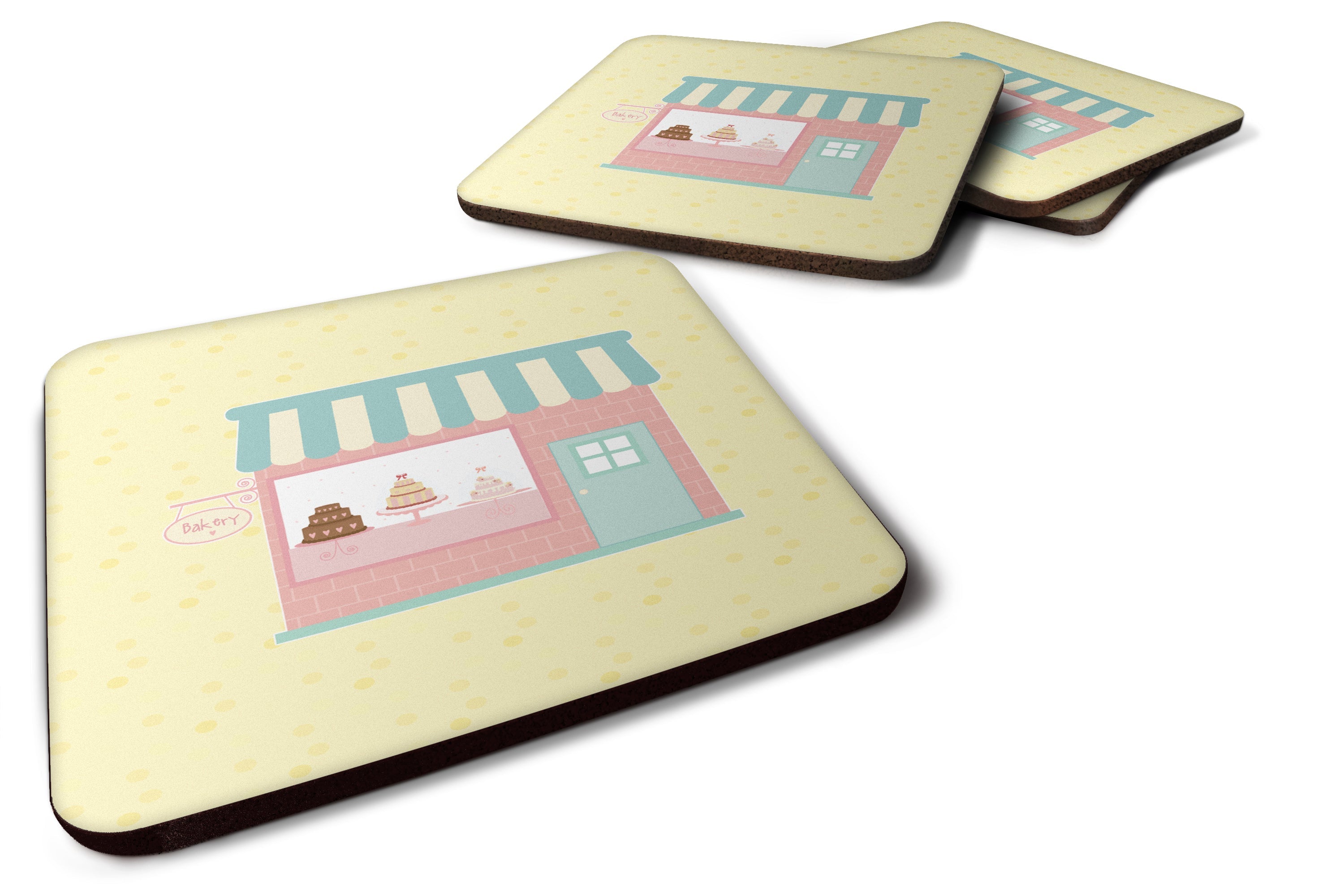 Bake Shoppe on Yellow Foam Coasters Set of 4 Cup Coasters for Indoor Outdoor, Tabletop Protection, Anti Slip, Mouse pad Material