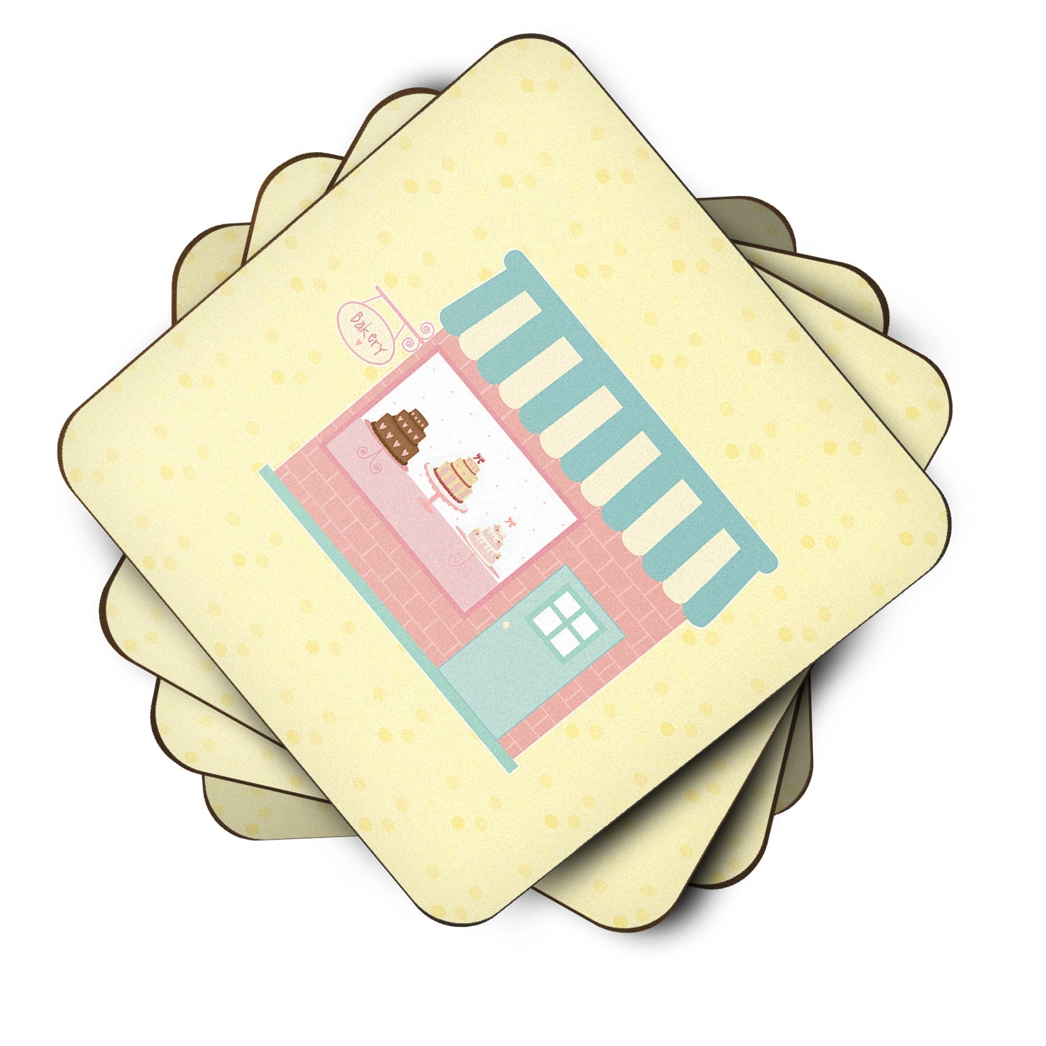 Bake Shoppe on Yellow Foam Coasters Set of 4 Cup Coasters for Indoor Outdoor, Tabletop Protection, Anti Slip, Mouse pad Material