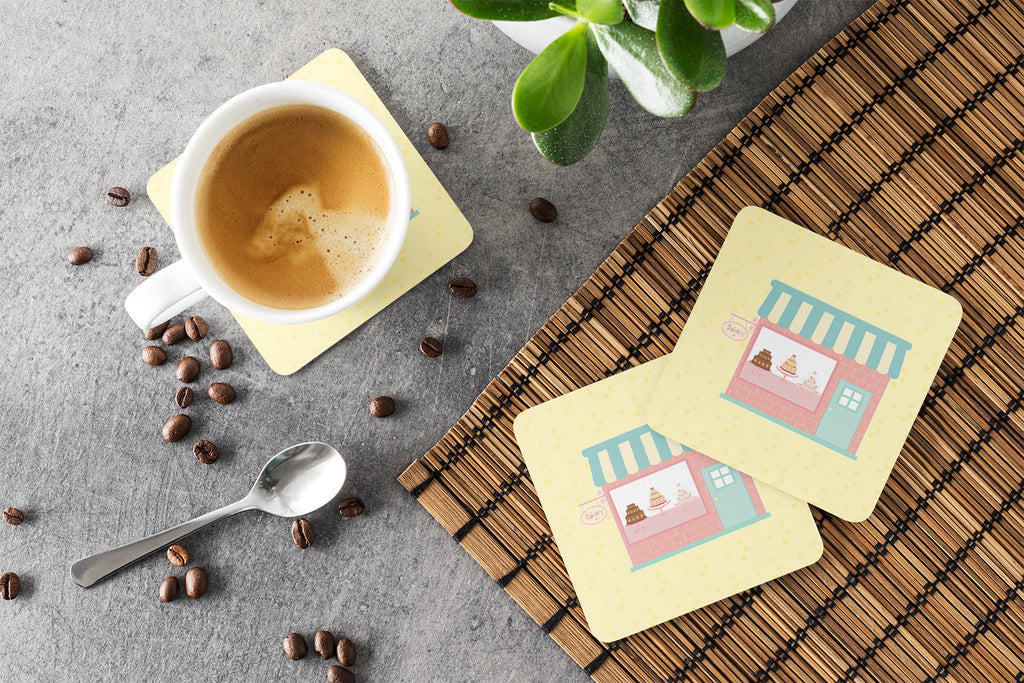 Bake Shoppe on Yellow Foam Coasters Set of 4 Cup Coasters for Indoor Outdoor, Tabletop Protection, Anti Slip, Mouse pad Material