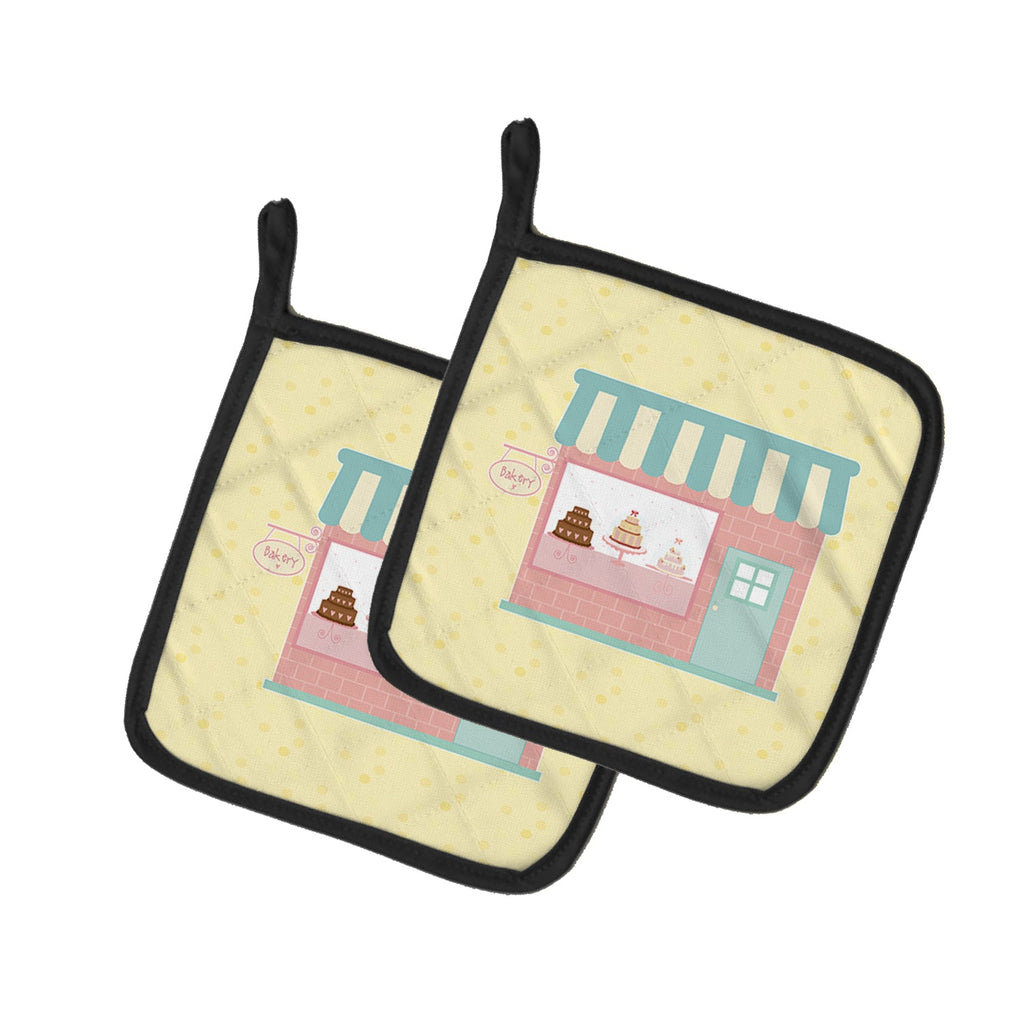 Bake Shoppe on Yellow Pot Holder Set of 2 Heat Resistant Quilted Hot Pads 7.5 x 7.5 Inch, Insulated Kitchen Trivets for Cooking & Baking