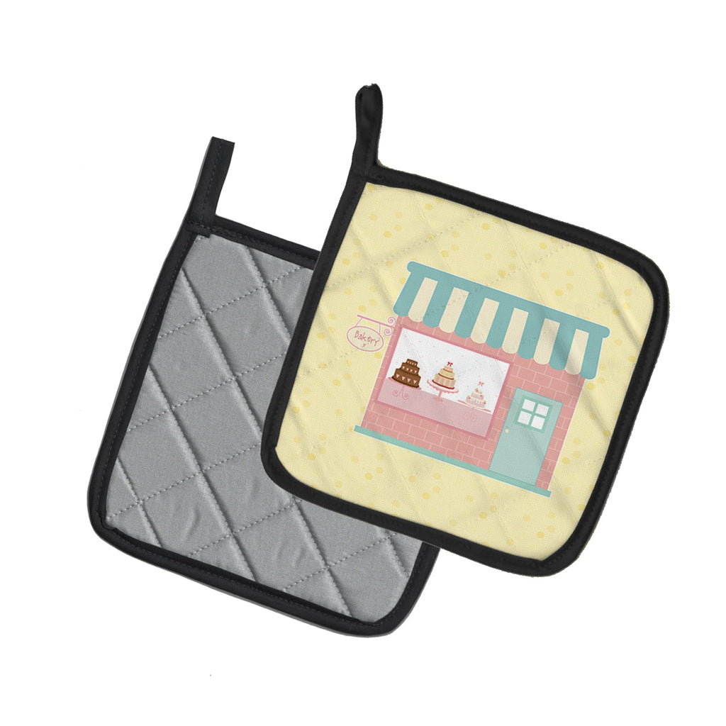 Bake Shoppe on Yellow Pot Holder Set of 2 Heat Resistant Quilted Hot Pads 7.5 x 7.5 Inch, Insulated Kitchen Trivets for Cooking & Baking