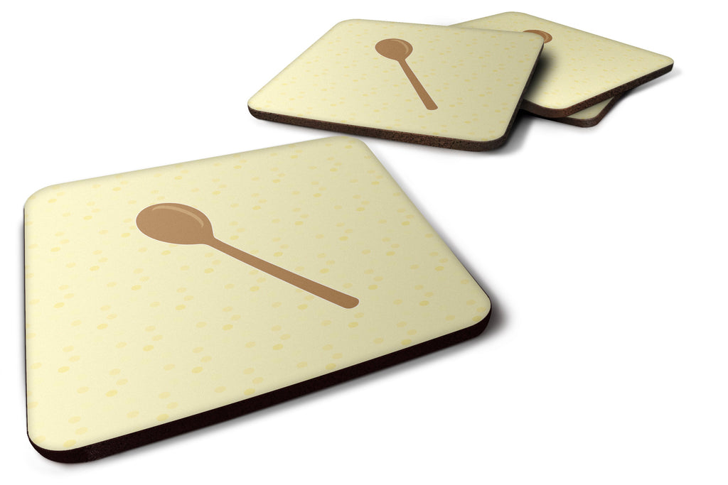 Wooden Spoon on Yellow Foam Coasters Set of 4 Cup Coasters for Indoor Outdoor, Tabletop Protection, Anti Slip, Mouse pad Material