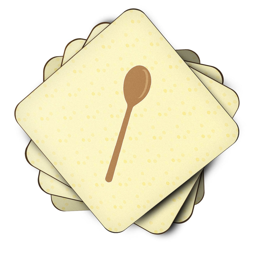 Wooden Spoon on Yellow Foam Coasters Set of 4 Cup Coasters for Indoor Outdoor, Tabletop Protection, Anti Slip, Mouse pad Material