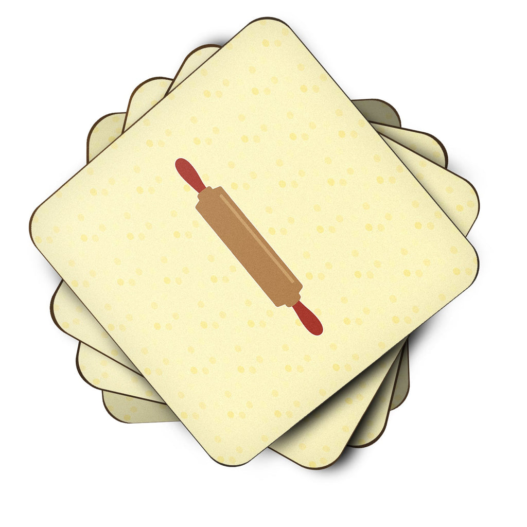Rolling Pin on Yellow Foam Coasters Set of 4 Cup Coasters for Indoor Outdoor, Tabletop Protection, Anti Slip, Mouse pad Material