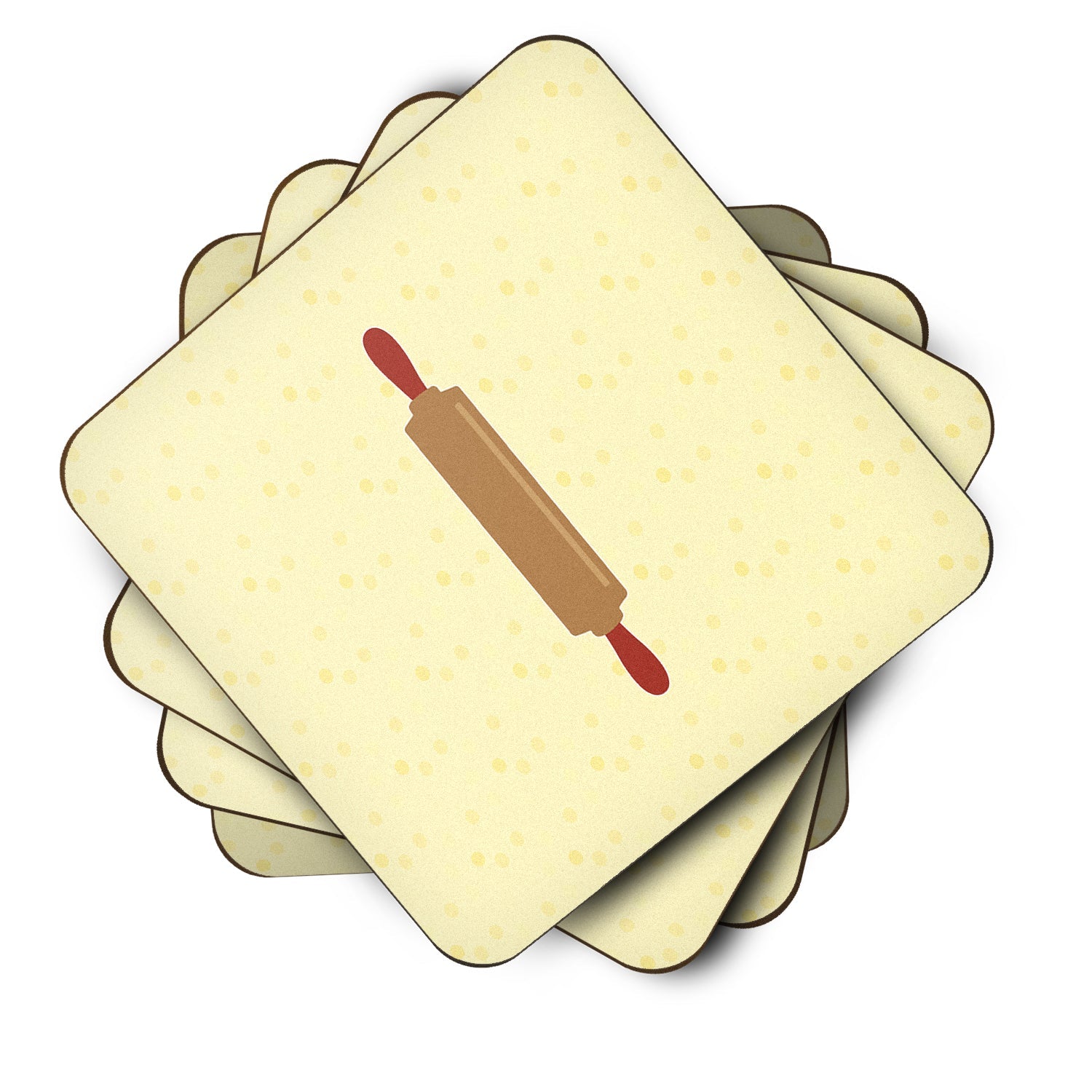 Rolling Pin on Yellow Foam Coasters Set of 4 Cup Coasters for Indoor Outdoor, Tabletop Protection, Anti Slip, Mouse pad Material