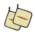 Rolling Pin on Yellow Pot Holder Set of 2 Heat Resistant Quilted Hot Pads 7.5 x 7.5 Inch, Insulated Kitchen Trivets for Cooking & Baking