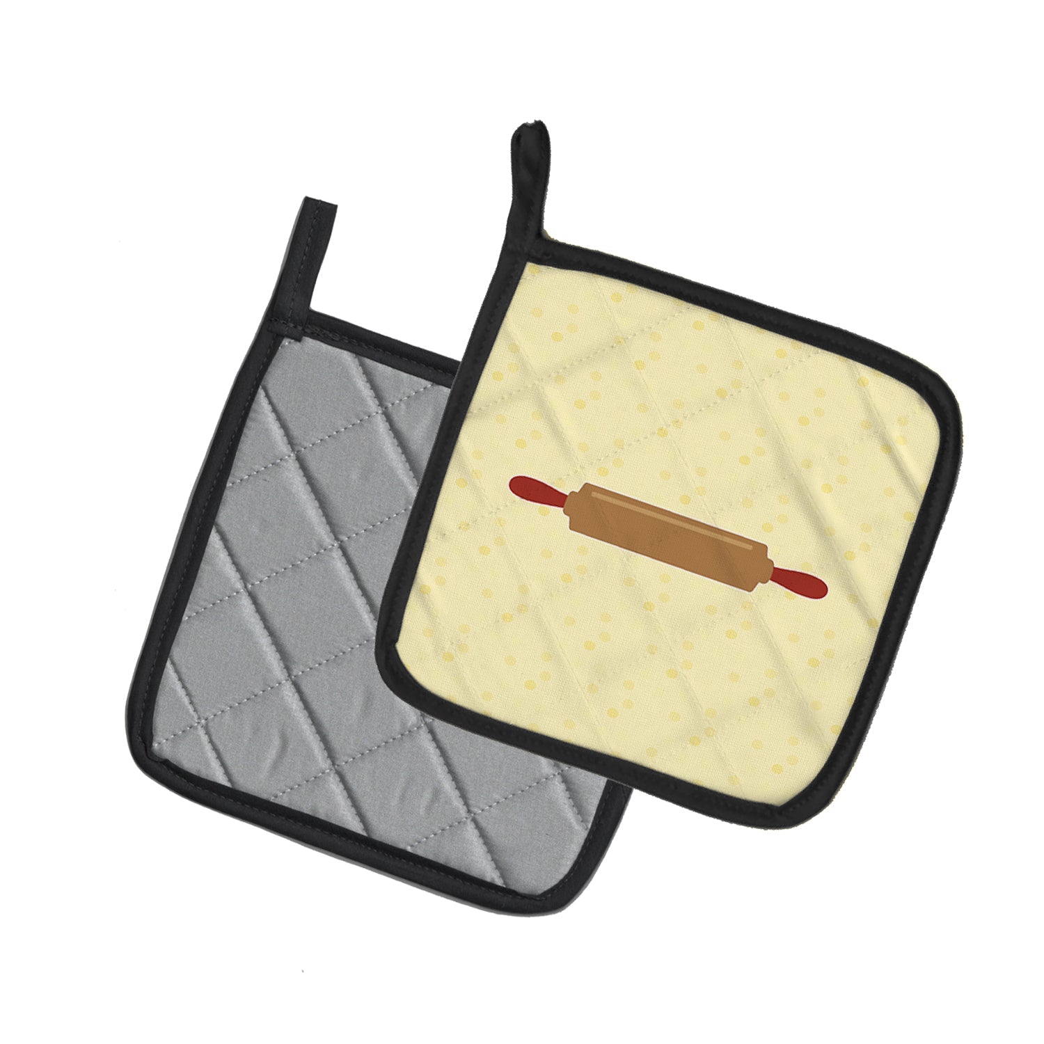 Rolling Pin on Yellow Pot Holder Set of 2 Heat Resistant Quilted Hot Pads 7.5 x 7.5 Inch, Insulated Kitchen Trivets for Cooking & Baking