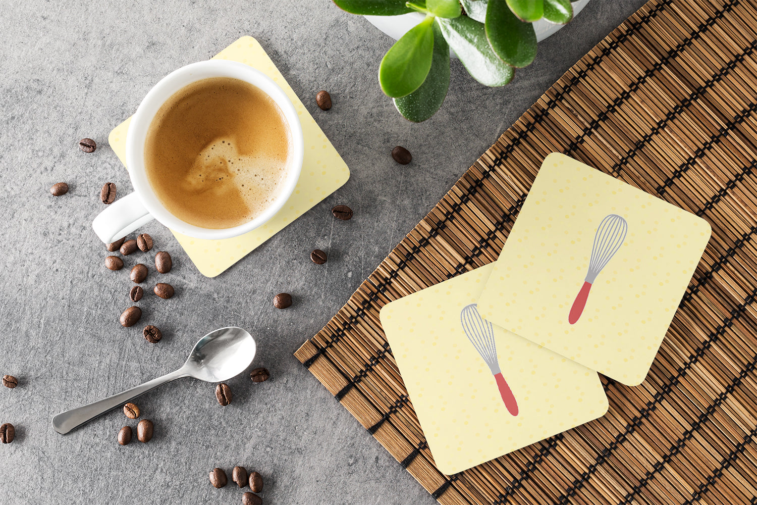Wisk on Yellow Foam Coasters Set of 4 Cup Coasters for Indoor Outdoor, Tabletop Protection, Anti Slip, Mouse pad Material