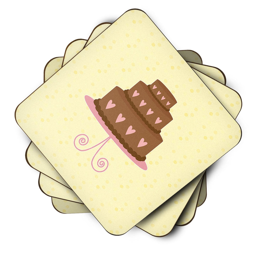 3 Tier Heart Chocolate Cake on Yellow Foam Coasters Set of 4 Cup Coasters for Indoor Outdoor, Tabletop Protection, Anti Slip, Mouse pad Material