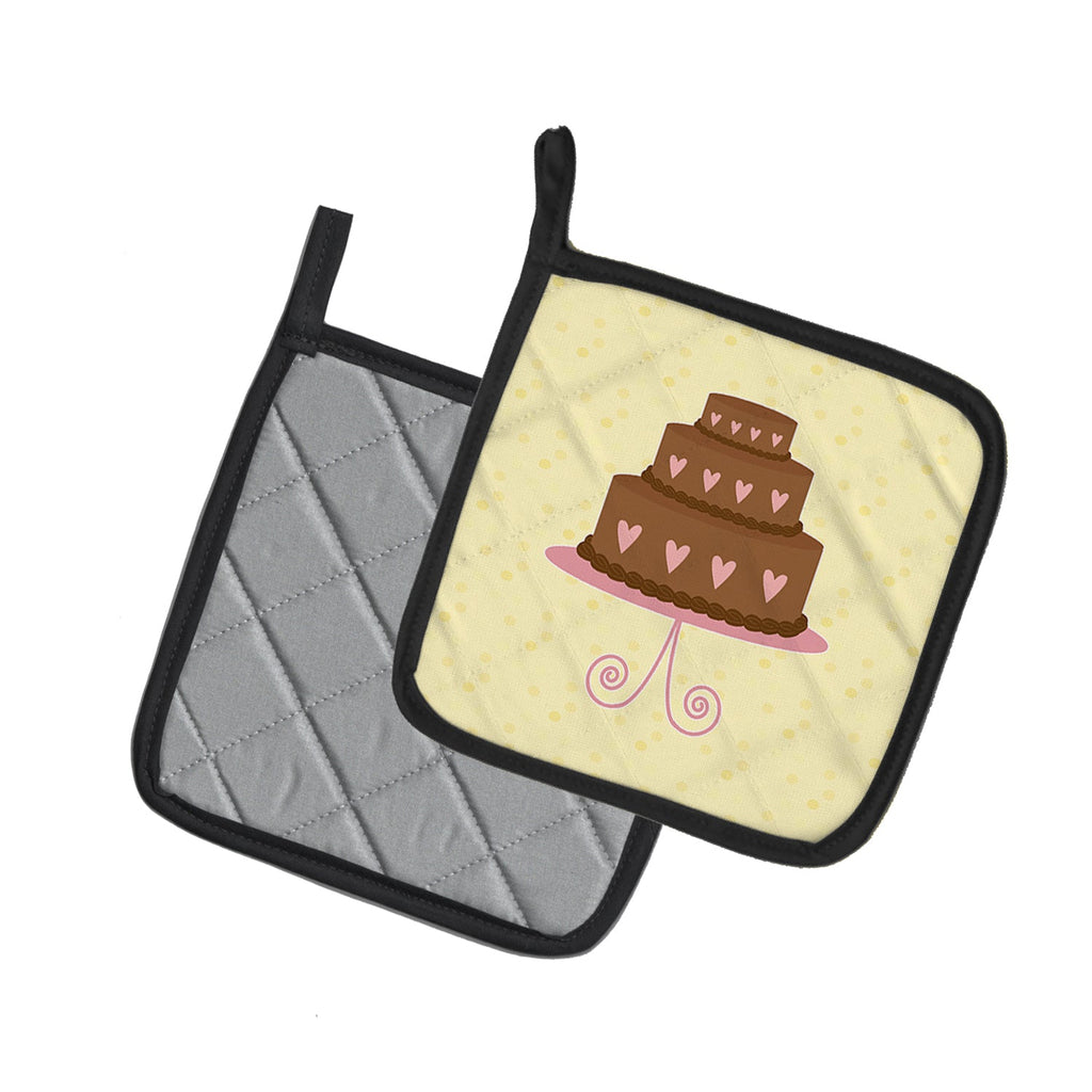 3 Tier Heart Chocolate Cake on Yellow Pot Holder Set of 2 Heat Resistant Quilted Hot Pads 7.5 x 7.5 Inch, Insulated Kitchen Trivets for Cooking & Baking