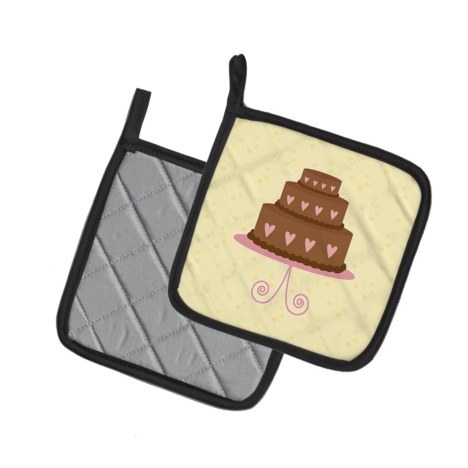 3 Tier Heart Chocolate Cake on Yellow Pot Holder Set of 2 Heat Resistant Quilted Hot Pads 7.5 x 7.5 Inch, Insulated Kitchen Trivets for Cooking & Baking