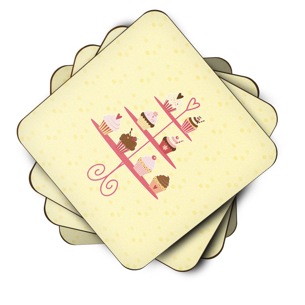 3 Tier Cupcakes on Yellow Foam Coasters Set of 4 Cup Coasters for Indoor Outdoor, Tabletop Protection, Anti Slip, Mouse pad Material