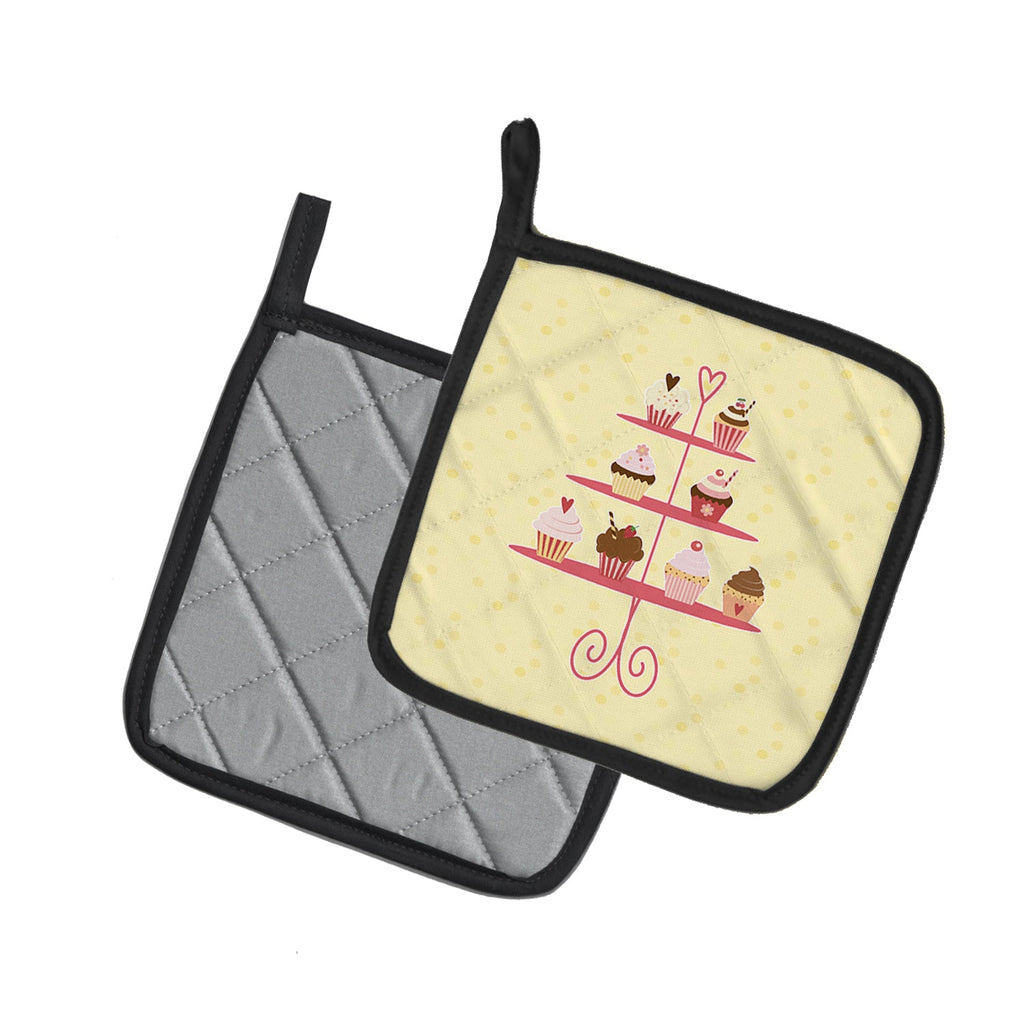 3 Tier Cupcakes on Yellow Pot Holder Set of 2 Heat Resistant Quilted Hot Pads 7.5 x 7.5 Inch, Insulated Kitchen Trivets for Cooking & Baking